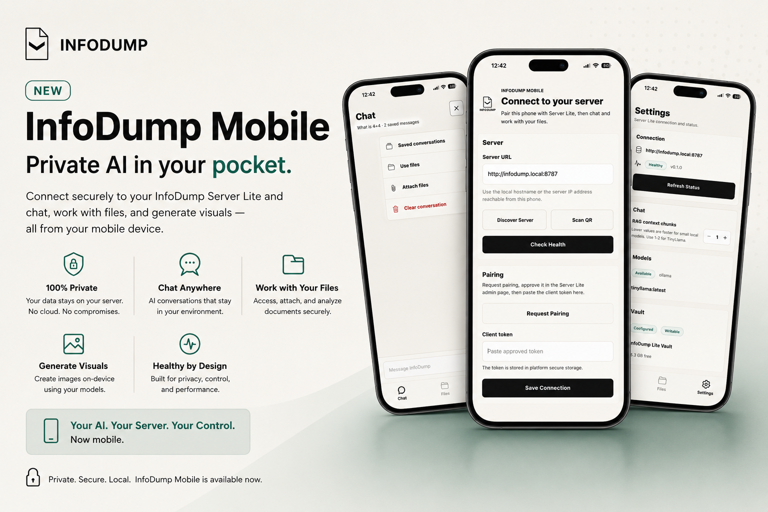 InfoDump Mobile announcement showing private AI access from a phone
